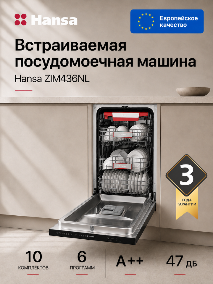Встраиваемая посудомоечная машина Hansa ZIM436NL, 45 см