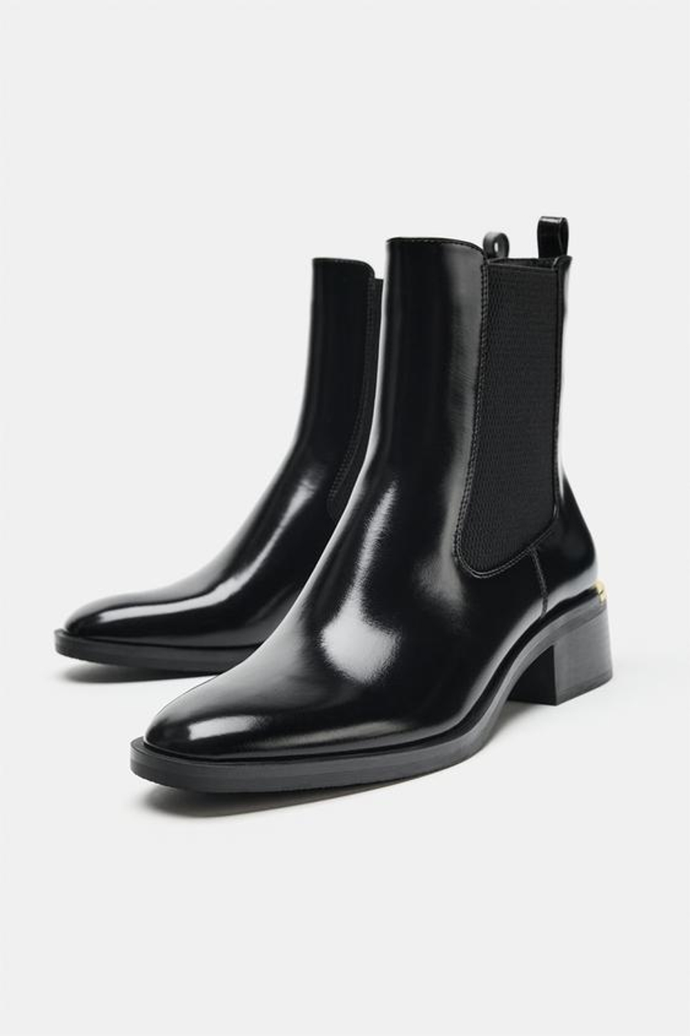 ZARA БОТИЛЬОНЫ НА КАБЛУКЕ С МЕТАЛЛИЧЕСКОЙ ДЕТАЛЬЮ, ЧЕРНЫЙ