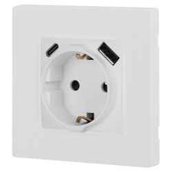 Розетка ЭРА Серия 12 12-4108-01М 2P+E 16A-250В со шторками с USB type-A+C 5В-3А белый матовый | Эра 12