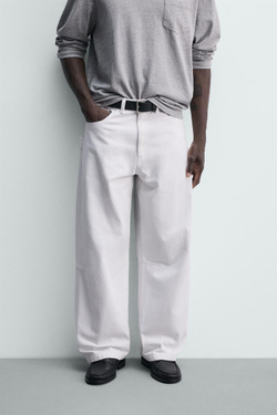 ZARA БРЮКИ BARREL FIT, БЕЛЫЙ