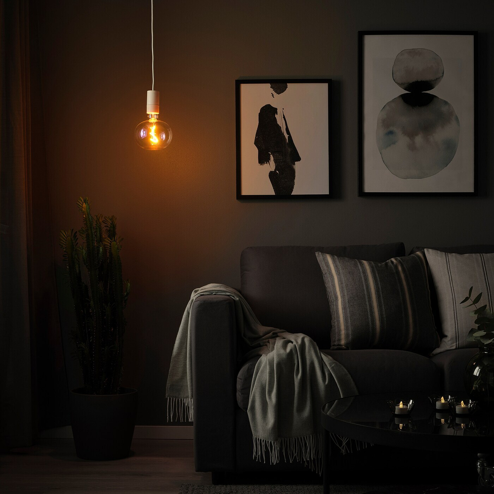 IKEA SUNNEBY  (ИКЕА СУННЕБЙ)  -  / MOLNART Подвесной светильник с лампой, белый/эллипсовидный разноцветный