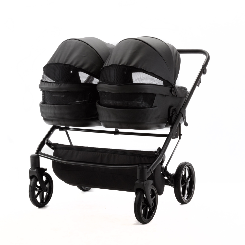 Детская универсальная коляска Adamex LEO DUO Deluxe (2в1) DUO-SA2 - Черная экокожа