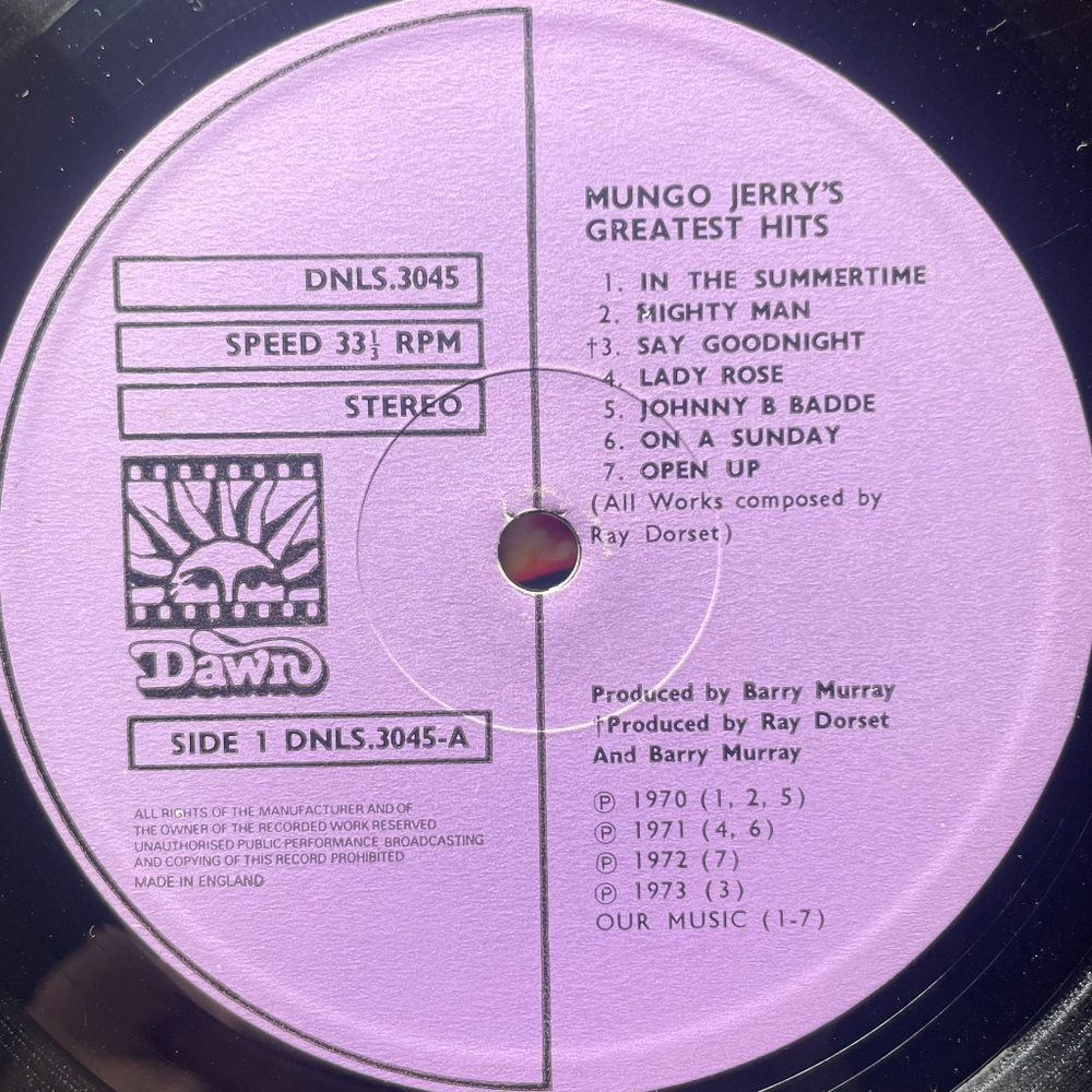 Mungo Jerry ‎– Mungo Jerry's Greatest Hits (Англия 1973г.)