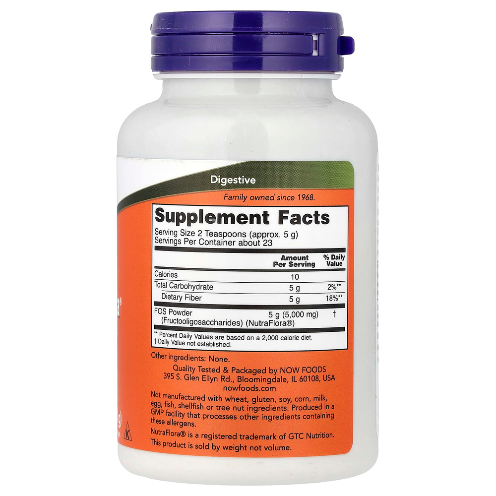NOW Foods, NutraFlora, ФОС (фруктоолигосахарид), чистый порошок, 113 г (4 унции)