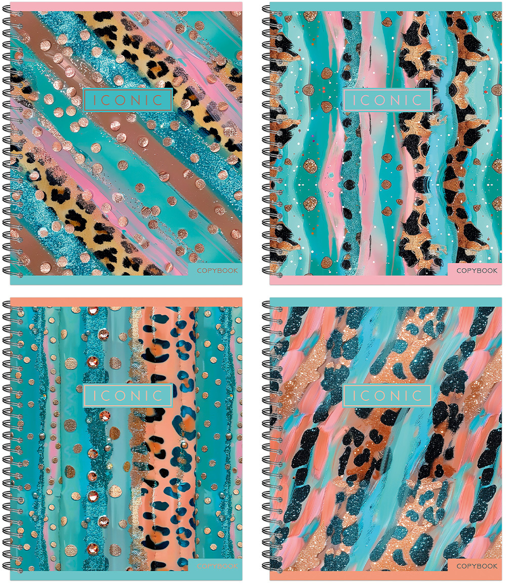 Тетрадь общая 96 л., PASTEL GOLD LEOPARD, обложка-мелов.картон+сплошной УФ-лак, металлический гребень