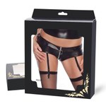 Трусики кожаные Ohyeah с пажиками для чулок, на молнии, XS-S