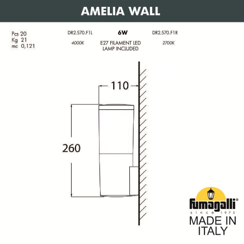 Уличный настенный светильник Fumagalli AMELIA DR2.570.000.AYF1R