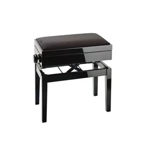 K&amp;M 13950-100-21 банкетка для пианино, с отсеком для хранения бумаг, чёрн. лакир. дерево, чёрн. вель