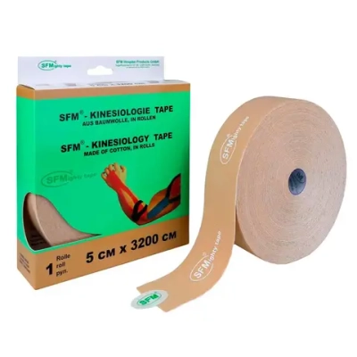 Лента кинезиологическая SFM Plaster на хлопковой основе 5х3200 см в диспенсере с логотипом бежевый