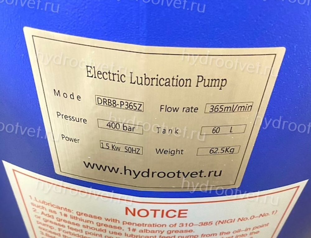 DRB8-P365Z - Станция смазки для двухлинейных систем, электропривод, рабочее давление до 400 бар, подача 365 мл/мин, мощность двигателя 1,5 кВт, объем бака 60 литров; тип станции - Одиночная станция