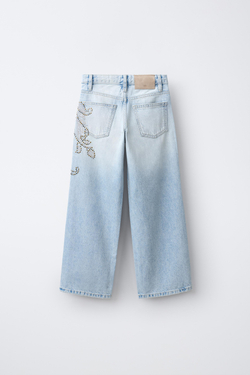 ZARA ДЖИНСЫ WIDE LEG С ЗАКЛЕПКАМИ, СИНИЙ