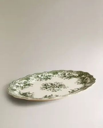 ZARA HOME БЛЮДО ИЗ ФАЯНСА С ЦВЕТОЧНЫМ УЗОРОМ, ОЛИВКОВЫЙ