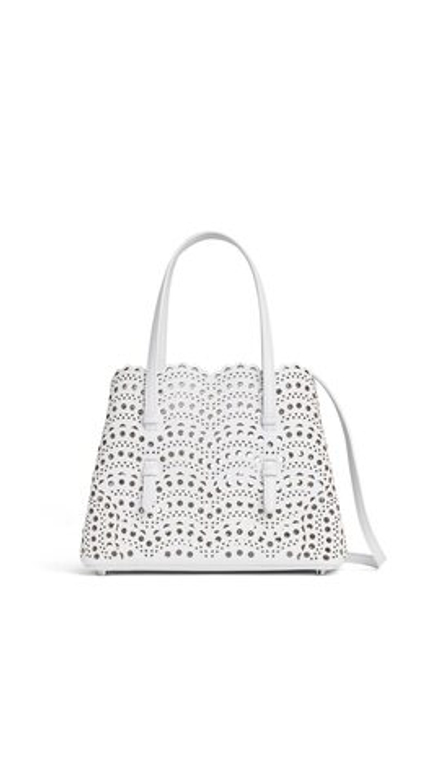 ALAÏA СУМКА MINA 25 ИЗ ТЕЛЯЧЬЕЙ КОЖИ, КРЕМОВЫЙ
