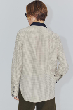 ZARA РУБАШКА В КЛЕТКУ С КОНТРАСТНЫМ ВОРОТНИКОМ ZW COLLECTION, ЭКРЮ