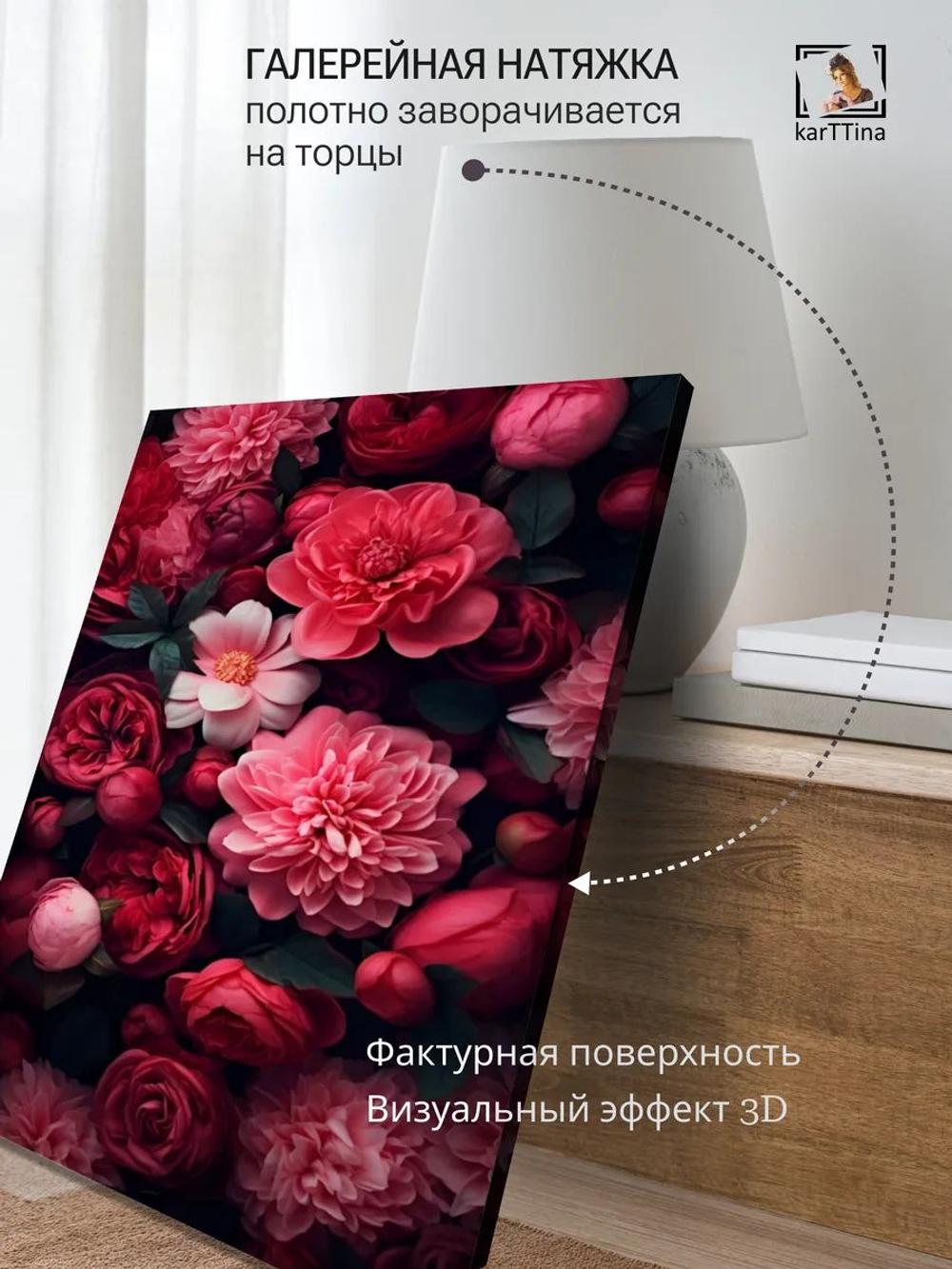 Картина на стену Розовые пионы 30х40см 1шт.