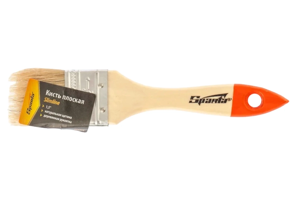 Кисть плоская Slimline 1,5" 38 мм, натуральная щетина, деревянная ручка Sparta