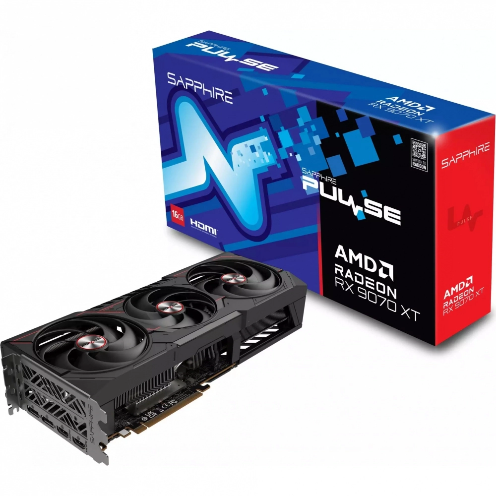 Видеокарта Sapphire AMD Radeon RX 9070 XT PULSE GAMING 16GB GDDR6 DUAL HDMI DUAL DP