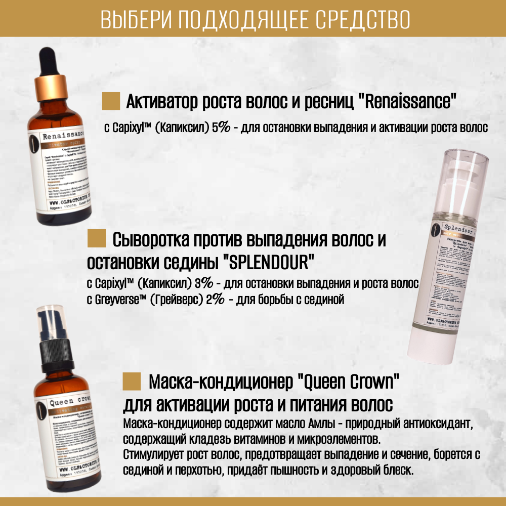 КУРС. Сыворотка OLFACTORIUS против выпадения волос и остановки седины "Splendour" ("Великолепие" с Capixyl 3%, Greyverse 2% и Defensculp 1.5%)