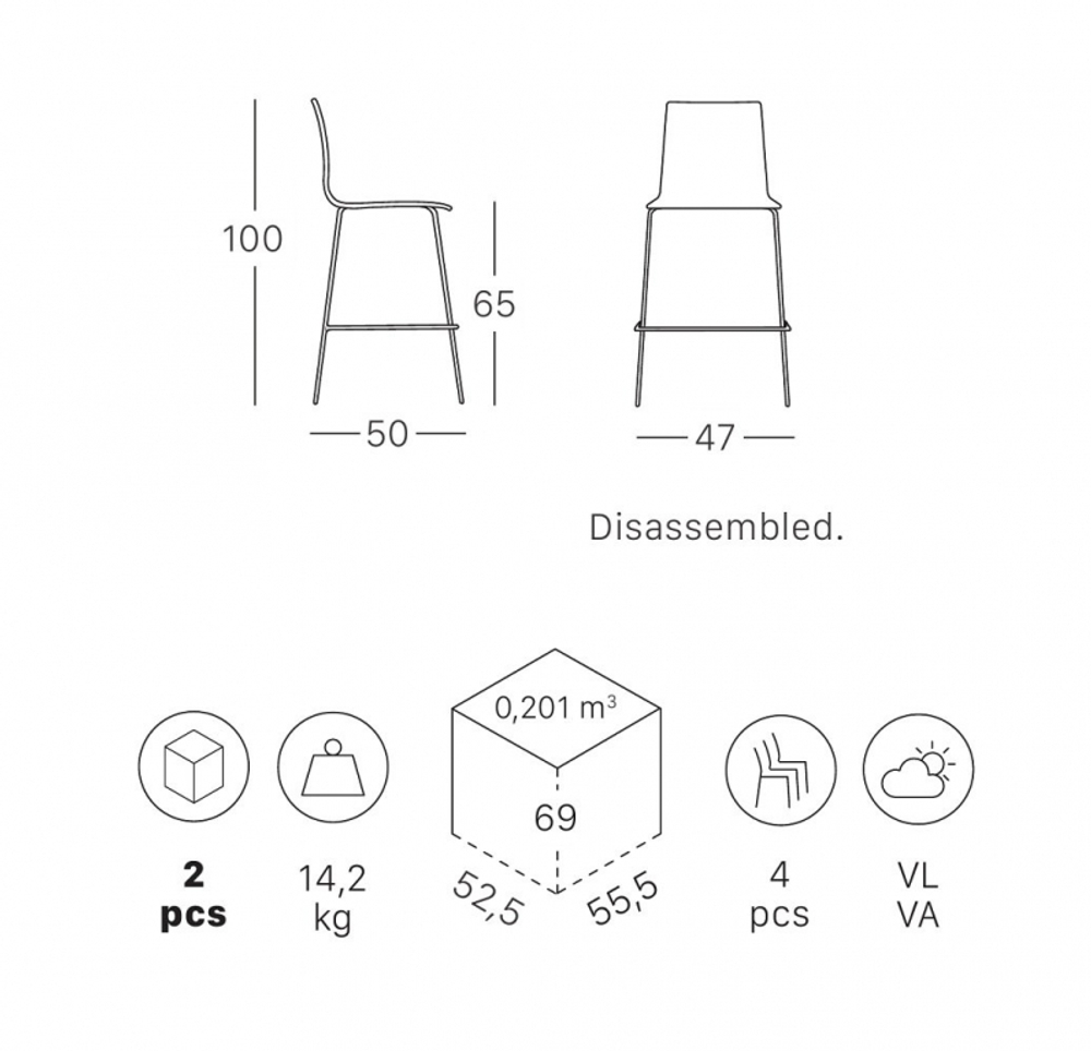 Стул полубарный пластиковый Scab Design Alice Barstool, хром, светло-серый