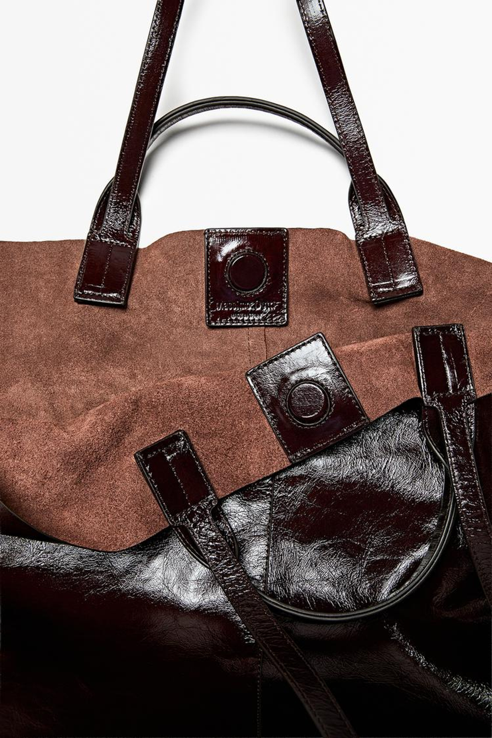 Massimo Dutti Сумка-тоут макси из кожи наппа с эффектом кракелюр, шоколадно-коричневый