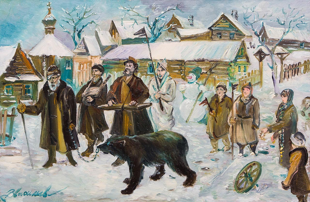 Картина маслом "Масленица" Васильев В.