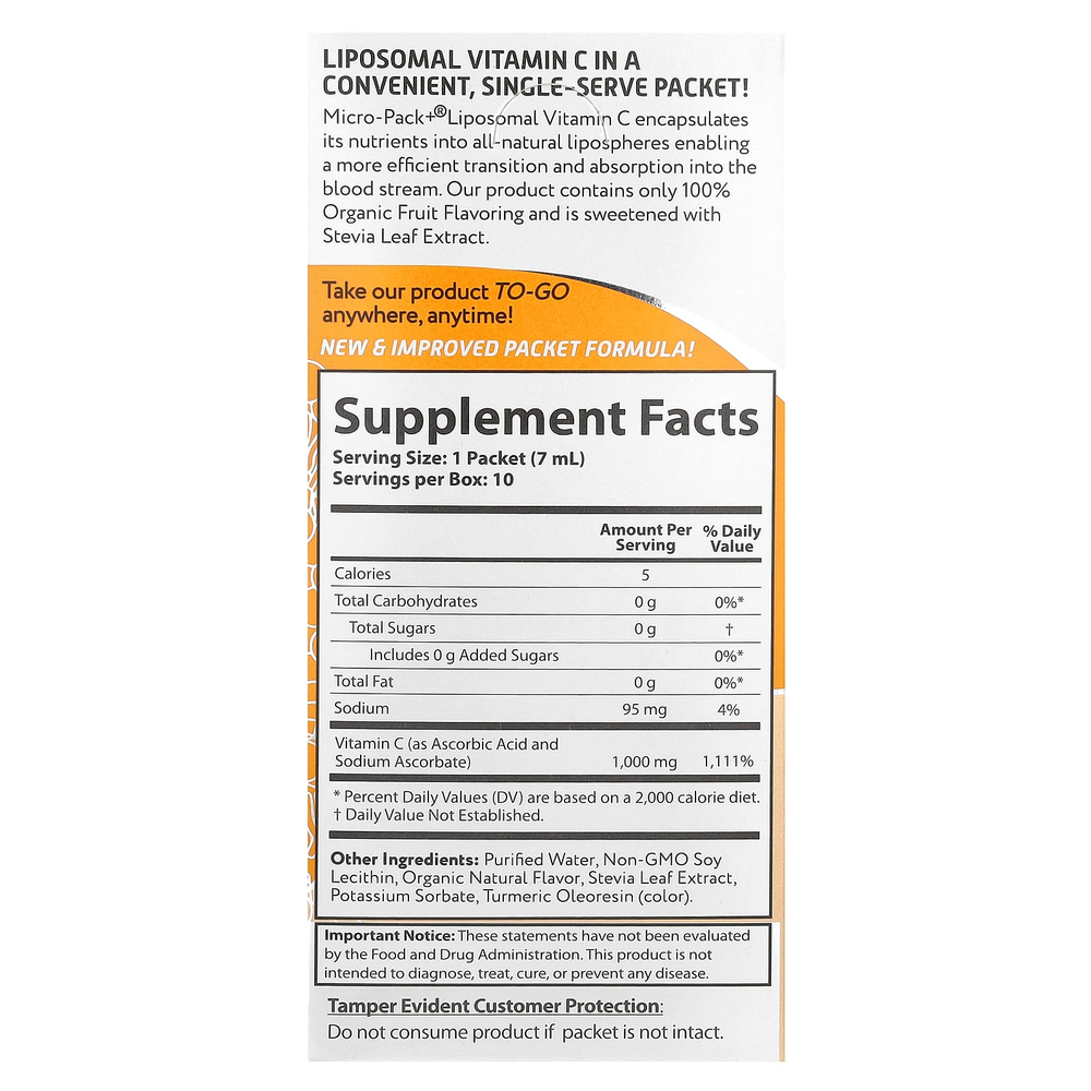 Aurora Nutrascience, Micro-Pack+®, липосомальный витамин C, 10 пакетиков по 7 мл (0,24 жидк. унции)