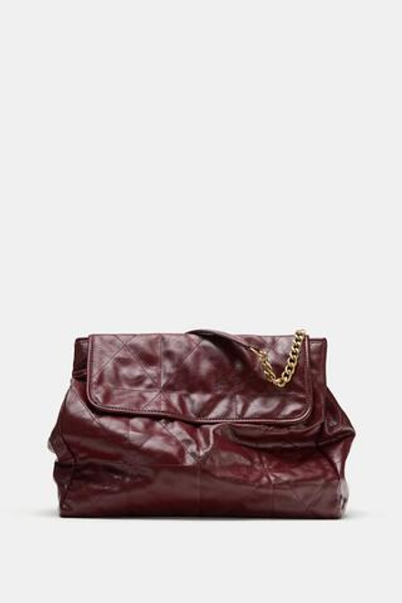 ZARA СУМКА-ШОПЕР НА ПЛЕЧО С КЛАПАНОМ, БОРДОВО-КРАСНЫЙ