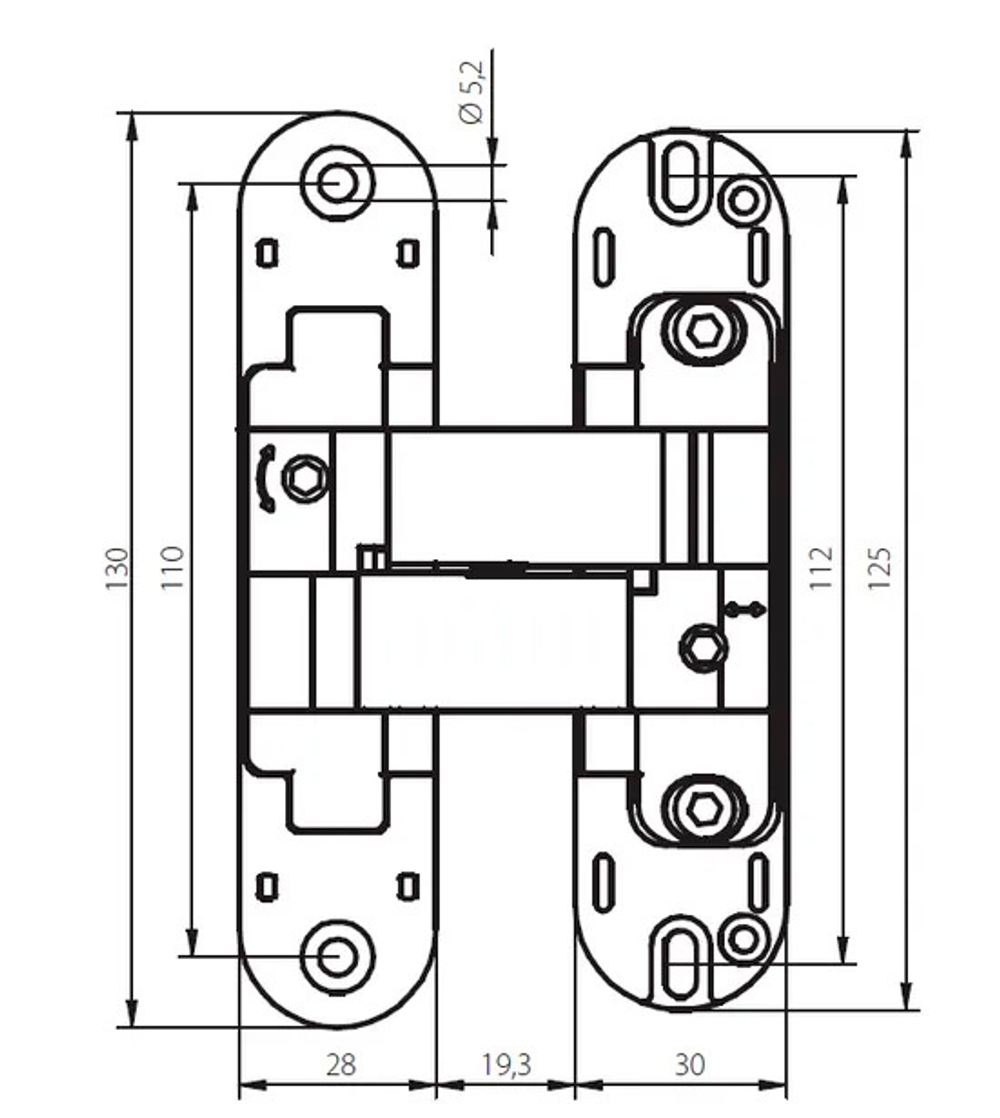 Петля скрытая MORELLI HH-18 SC (60 кг-2петли, разлет оси 19,3 мм) мат.хром