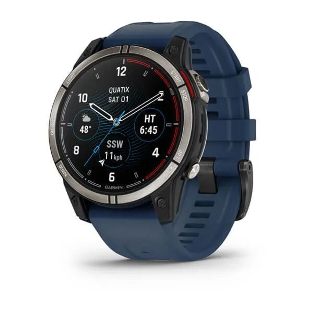 Мультиспортивные часы Garmin Quatix 7 Sapphire титановый с синим силиконовым ремешком, 010-02582-61