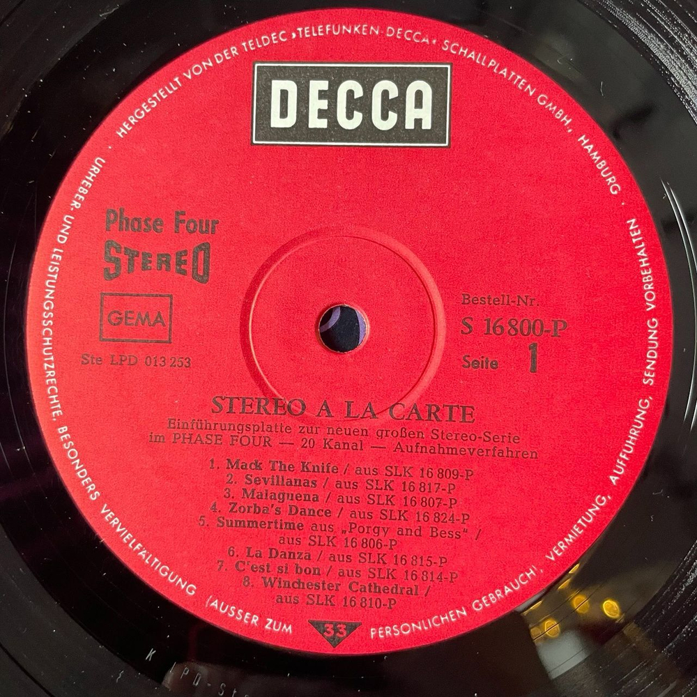 Винтажная виниловая пластинка LP Сборник Stereo A La Carte Mack The Knife (Germany 1968)