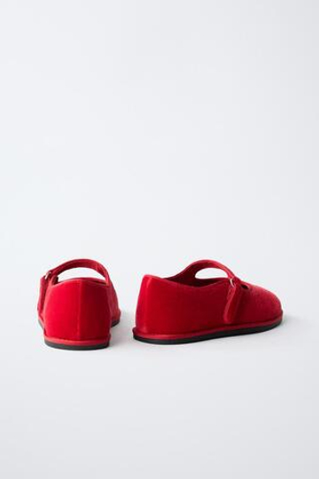 ZARA БАРХАТИСТЫЕ БАЛЕТКИ, КРАСНЫЙ