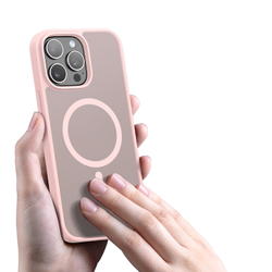 Прозрачный матовый чехол с рамками розового цвета (Light Pink) и с MagSafe от Dux Ducis для iPhone 15 Pro Max, серия Yind Series Case