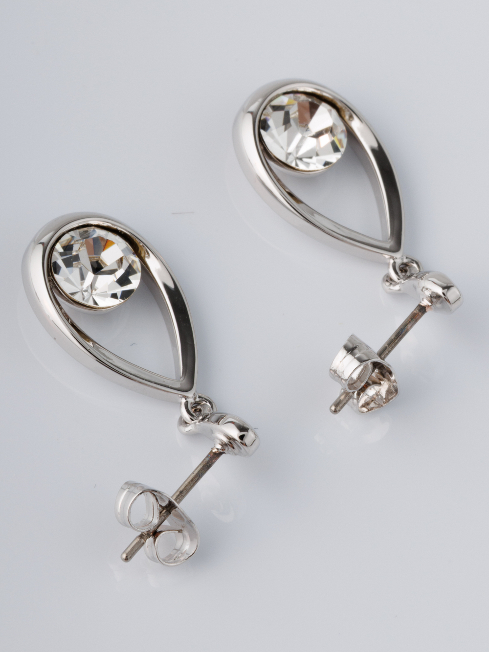 Серьги-капли Белла с белыми кристаллами Swarovski в родии