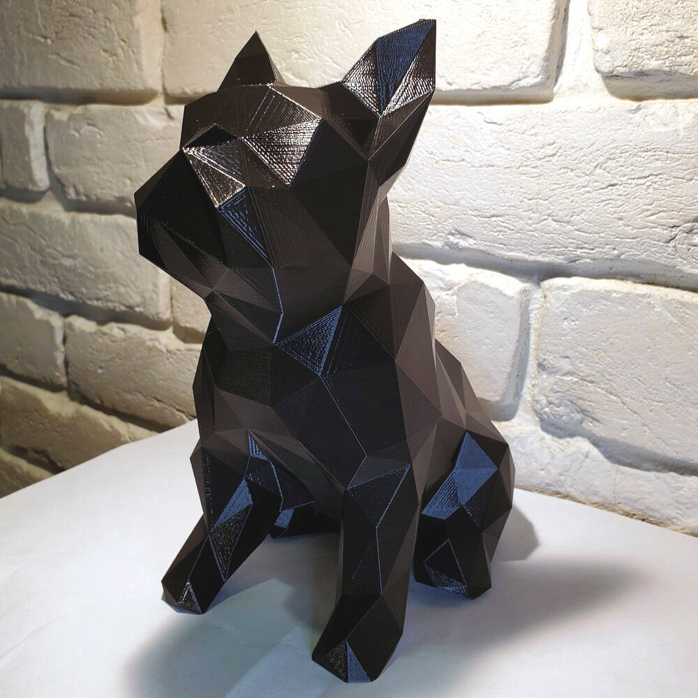 Фигурка БУЛЬДОГ, низкополигональная, дизайнерская. Low Poly Bulldog 24см., черная