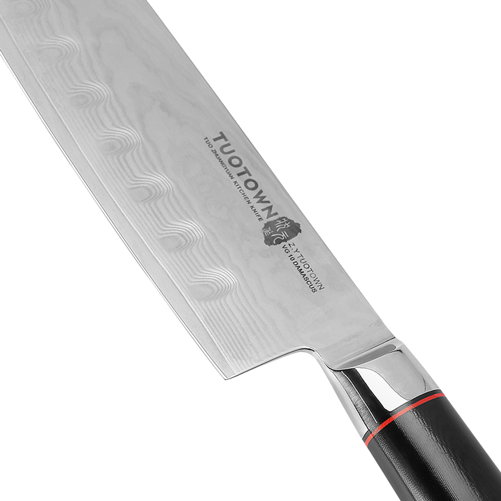 Кухонный нож Сантоку TuoTown FT-series 18см,VG10, DAMASCUS, G10, арт.217008