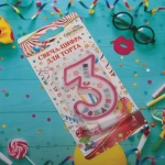 Свеча для торта Цифра С Днем Рождения «3» 6 см, розовый