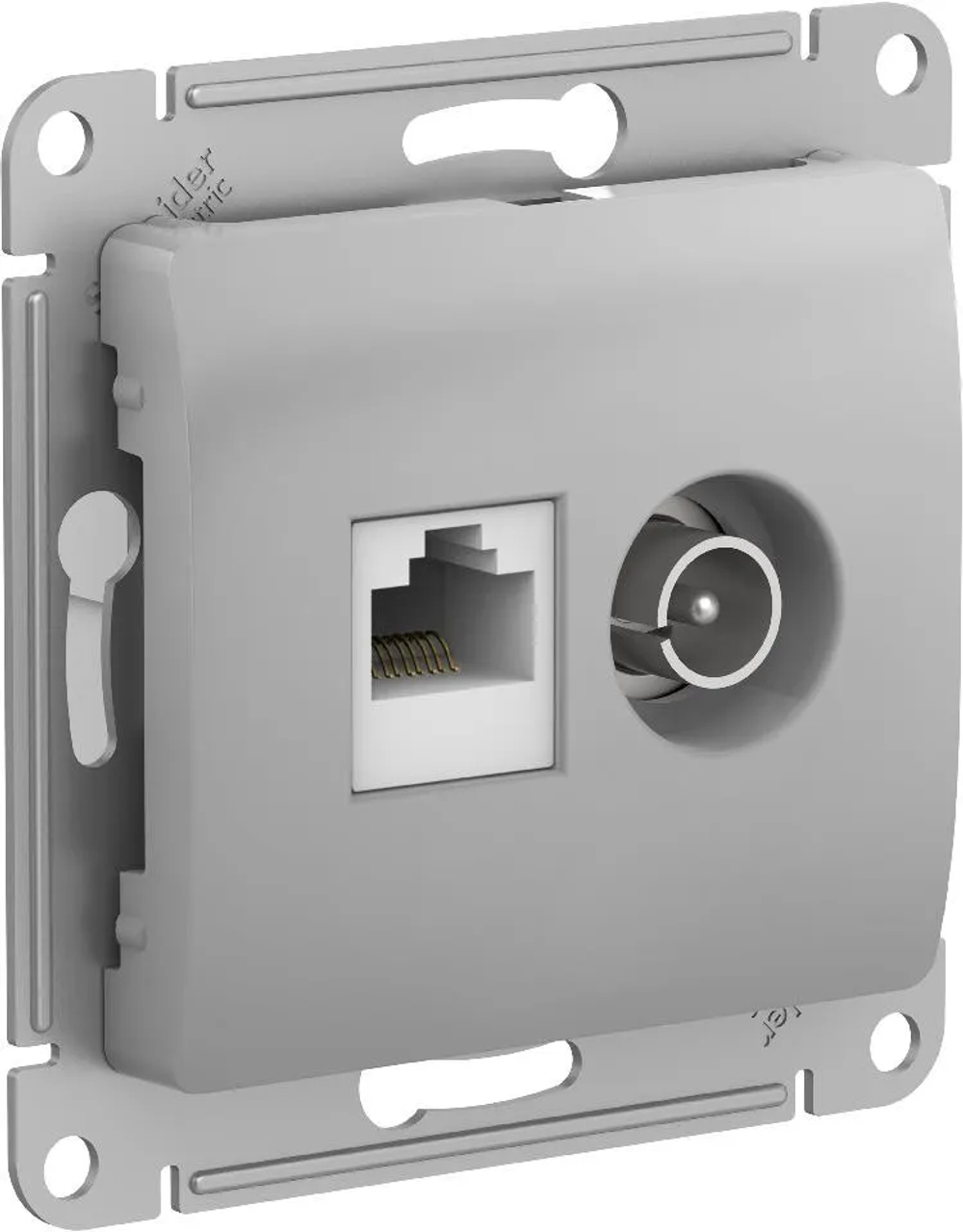 GLOSSA РОЗЕТКА двойная ТВ + компьютерная RJ45 кат. 5e, механизм, АЛЮМИНИЙ
