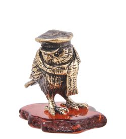 Народные промыслы AM-4098 Фигурка «Птица Воробушек Остап» (латунь, янтарь)