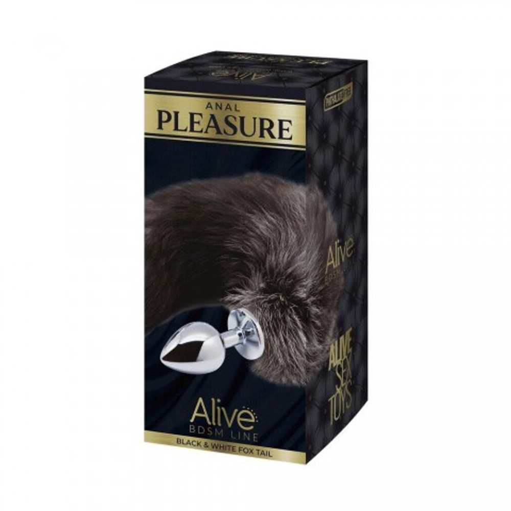 Анальный плаг с лисьим хвостом Black and White Fox Tail L от Alive