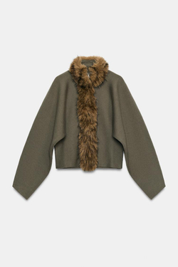 ZARA ТРИКОТАЖНЫЙ КАРДИГАН С ЭФФЕКТОМ МЕХА, ХАКИ