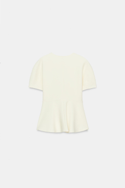 ZARA ТОП С БАСКОЙ И ОБЪЕМНЫМИ РУКАВАМИ, ЦВЕТ СЛОНОВОЙ КОСТИ