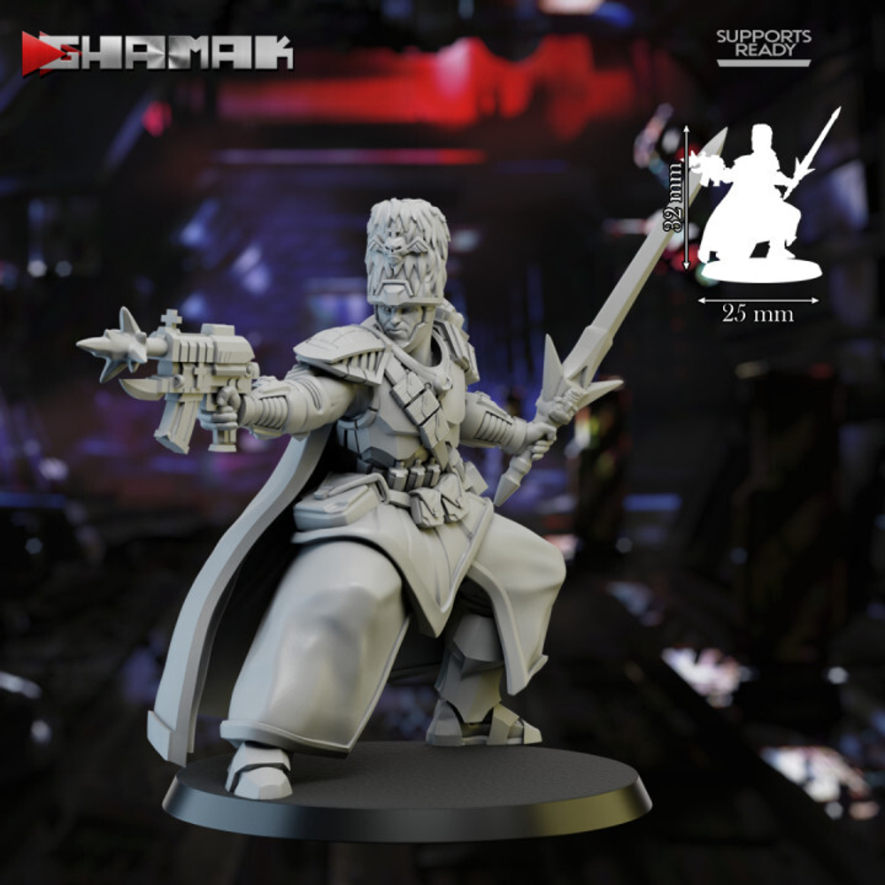 Astra Militarum Vostroyan Firstborn Sergeant Сержант №5 меч и пистолет миниатюра для dnd, днд, pathfinder, фентези, Настольная игра, НРИ, Варгейм, РПГ