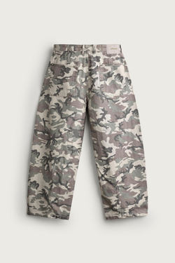 ZARA БРЮКИ BARREL FIT С АБСТРАКТНЫМ ПРИНТОМ, ХАКИ