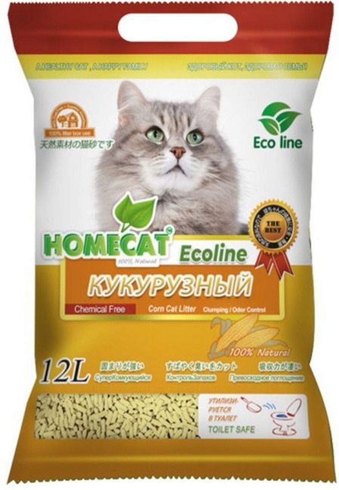 Комкующийся наполнитель HOMECAT «Эколайн» для кошачьих туалетов кукурузный 12 л Комкующийся наполнитель HOMECAT «Эколайн» для кошачьих туалетов кукурузный 12 л