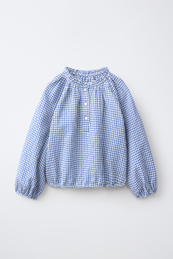 ZARA БЛУЗА В КЛЕТКУ ВИШИ, СИНИЙ/БЕЛЫЙ