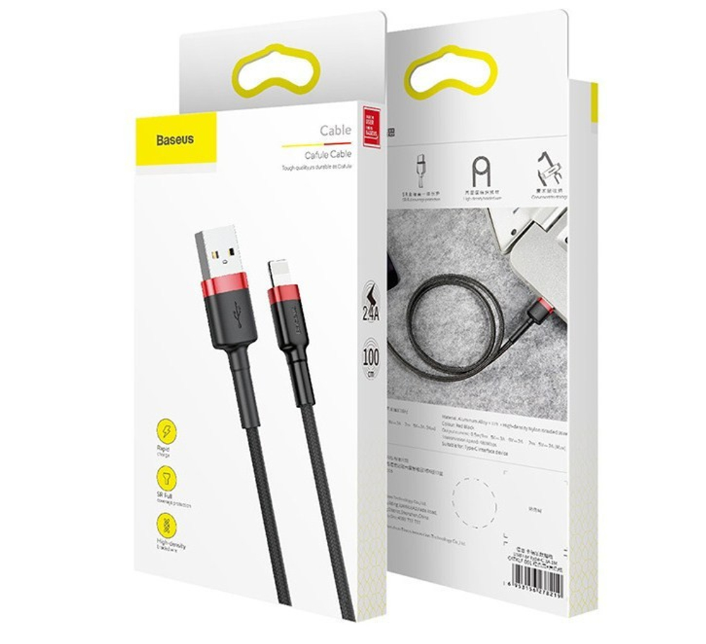 Usb Кабель-зарядка Lightning Baseus Cafule 1м (CALKLF-B19) черно-красный