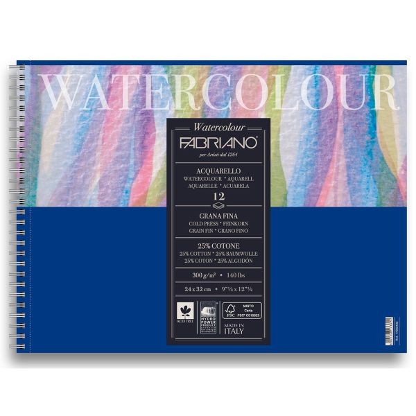 Альбом для акварели Watercolour Studio 300 г/м², A4+ 32х24 см, на спирали 12 л, мелкозернистая, Fabriano, 17662432