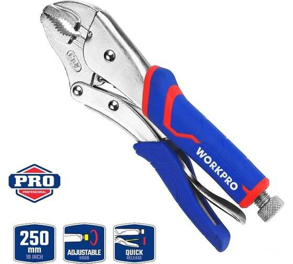 Зажимные клещи WORKPRO 250 мм, 10 дюймов, CR-V, с изогнутыми губками WP231074
