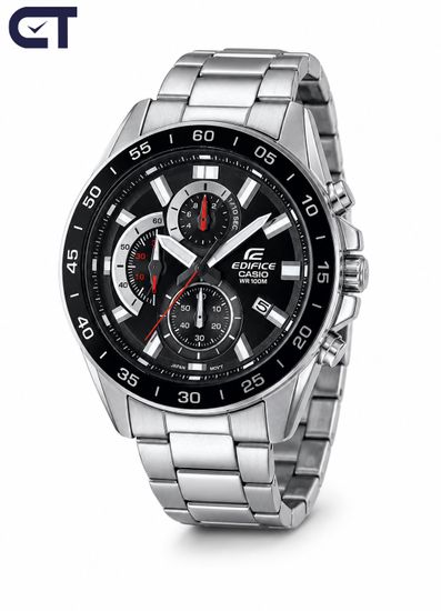 CASIO EFV-550D-1AVUDF EDIFICE мужские наручные часы — крупный стальной хронограф с чёрным циферблатом