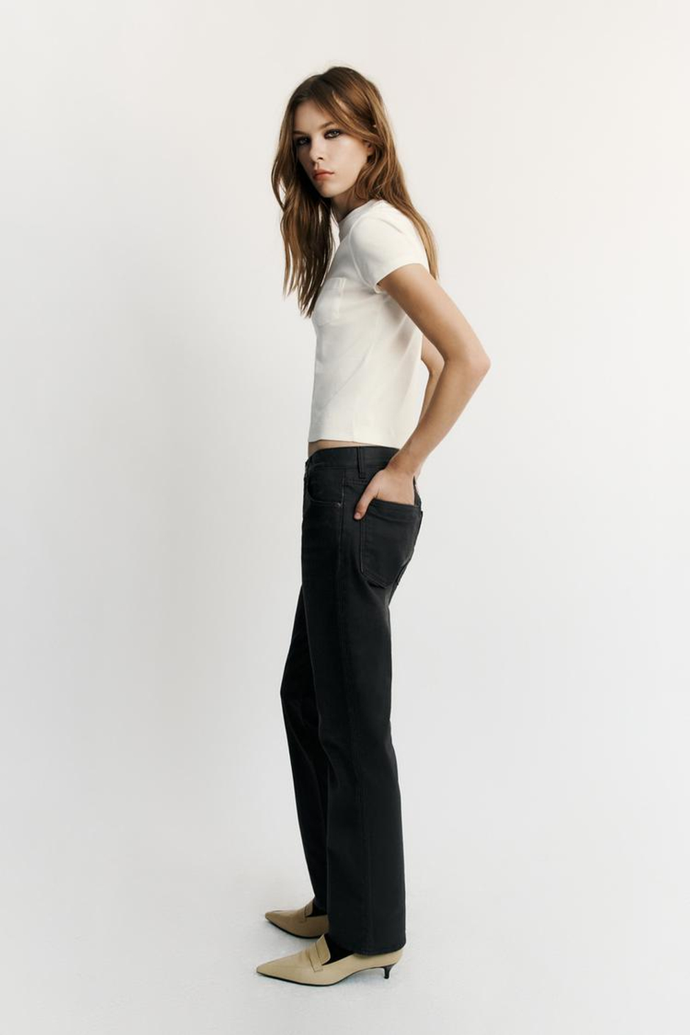 ZARA ВОЩЕНЫЕ ДЖИНСЫ TRF LOOSE STRAIGHT, ЧЕРНЫЙ